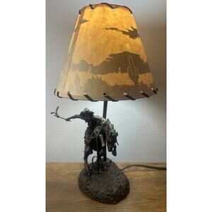 Vintage Western Cowboy Lamp Bronco Rider Sculpture Base Rustic Shade 15”